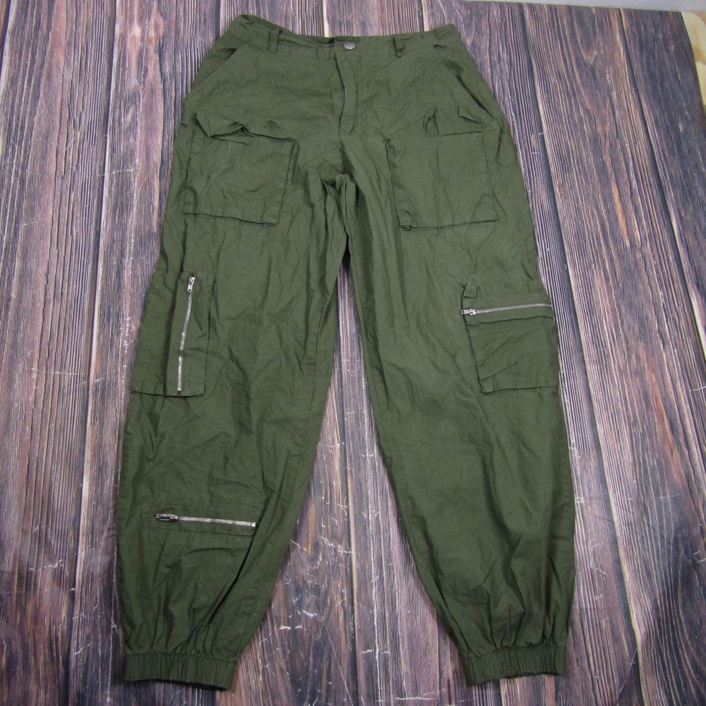 Rue21 Cargo Jogger Pants Womens S Green Cotton Twill Zipper Pockets Cuffed